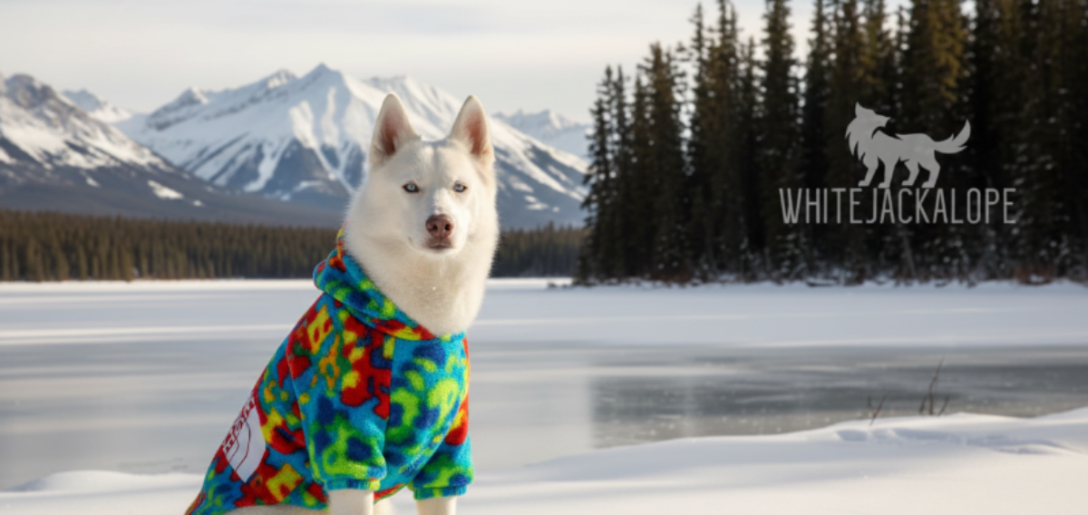 White husky in mountain setting
